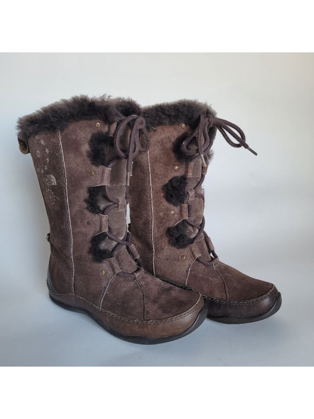 The North Face Primaloft Brown Suede Faux Fur Lace Up Winter Boot. US 6/EU 37